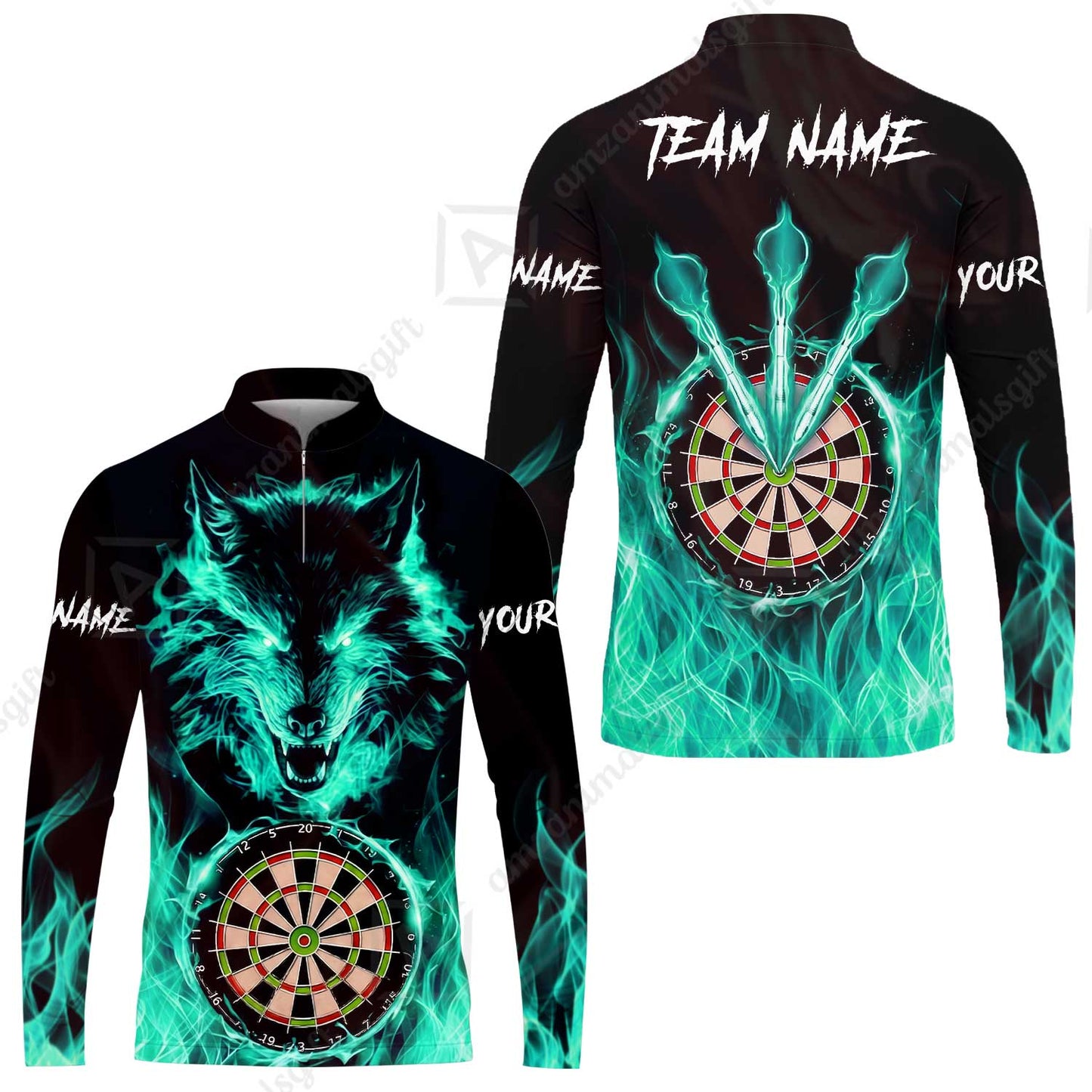 Custom Darts Jersey Polo Shirt, Dartboard Fierce Wolf Design, Uniform Dart - Personalized Name And Team Name
