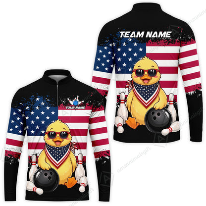 Custom Bowling Jersey Polo Shirt, Animal With Glasses And Bandana America Flag, Personalize Name & Team Name