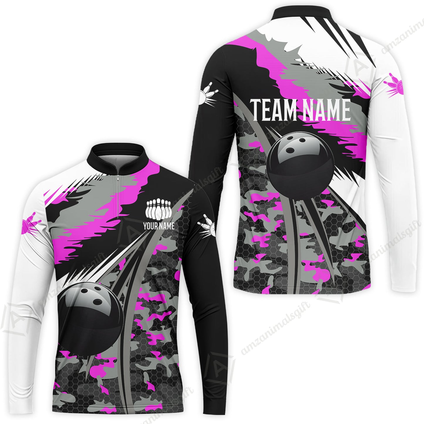 Custom Bowling Team Jersey, Personalized Long Sleeve Jersey Shirt Camo Bowling Shirt with Name & Team Name