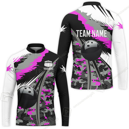Custom Bowling Team Jersey, Personalized Long Sleeve Jersey Shirt Camo Bowling Shirt with Name & Team Name