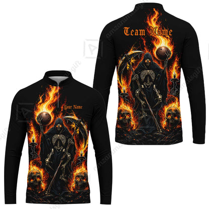 Custom Bowling Jersey Polo Shirt, Hellfire Grim Reaper, Personalize Name and Team Name