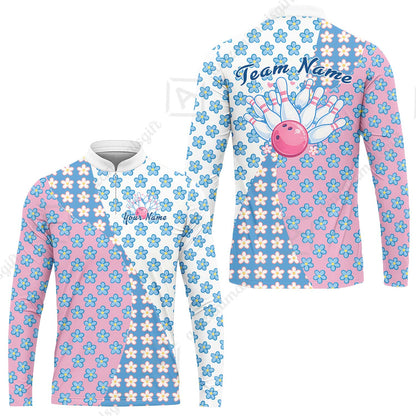Custom Bowling Jersey Polo Shirt, Pastel Retro Flower Power Bloom, Custom Bowling Jersey Team Shirt For Players With Name and Team Name