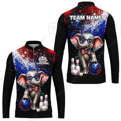Custom Bowling Jersey Polo Shirt, Patriotic Elephant Bowling, Personalize Name and Team Name