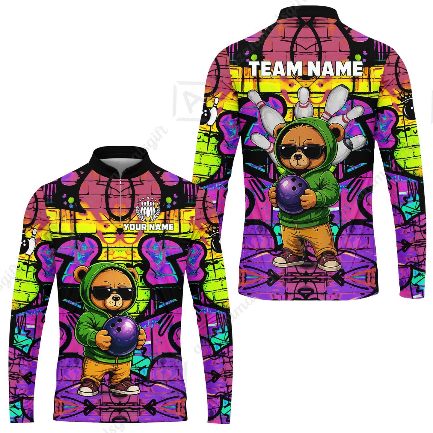 Custom Bowling Jersey Polo Shirt, Urban Street Art Bowling, Custom Bowling Jersey Team Shirt For Players With Name & Team Name