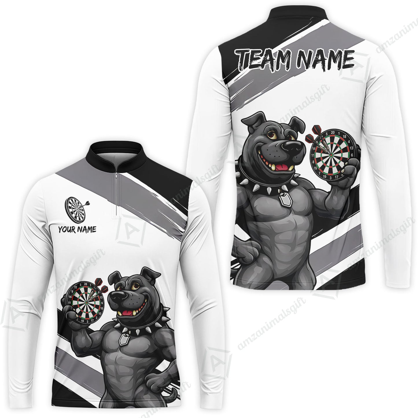 Custom Darts Jersey Polo Shirt, Pitbull Hold Dart Board, Custom Dart Jersey Team Shirt For Players With Name & Team Name
