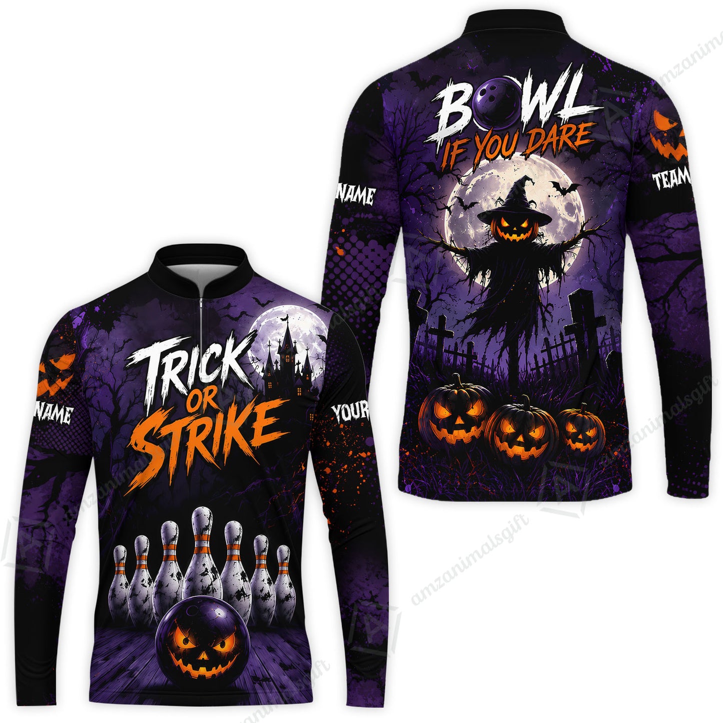 Customized Bowling Shirt, Bowl If You Dare Trick Or Strike, Personalized Polo Shirt For Players With Name & Team Name