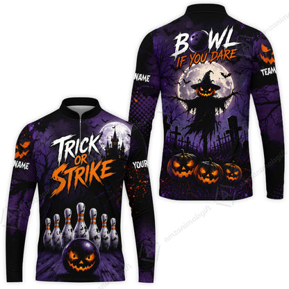 Customized Bowling Shirt, Bowl If You Dare Trick Or Strike, Personalized Polo Shirt For Players With Name & Team Name