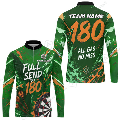 Customized Darts Team Jersey, Full Send To 180, All Gas No Miss, Personalized Polo Shirt For Players With Name & Team Name