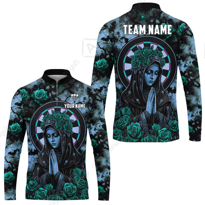 Custom Darts Jersey Polo Shirt, Gothic Madonna And Blue Rose, Custom Dart Jersey Team Shirt For Players With Name & Team Name