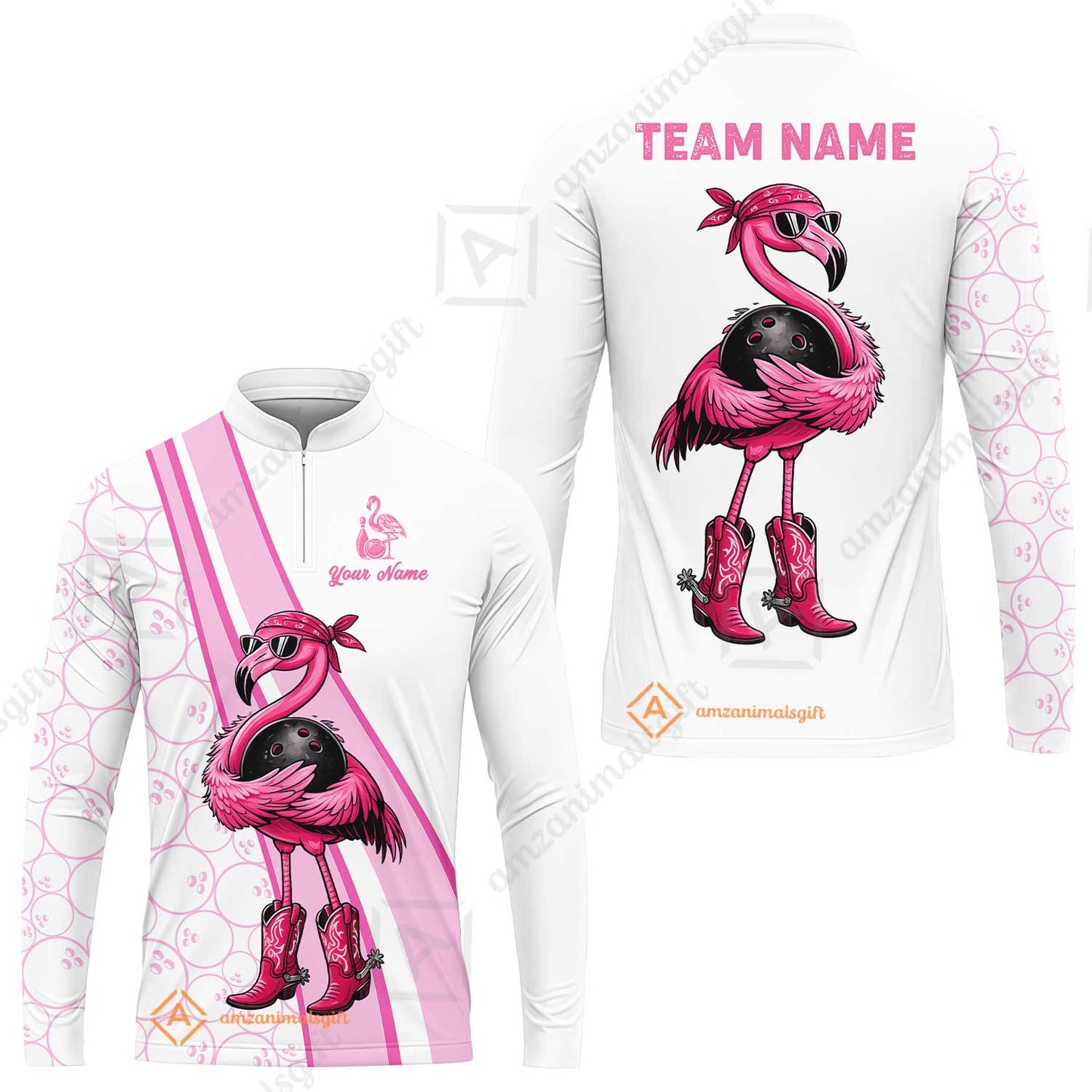 Custom Bowling Jersey Polo Shirt, Cowgirl Flamingo Bowling Custom Bowling Jersey Team Shirt For Players With Name & Team Name