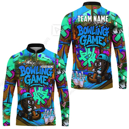 Custom Bowling Jersey Polo Shirt, Street Graffiti Go Kart Ball, Custom Bowling Jersey Team Shirt For Players With Name and Team Name