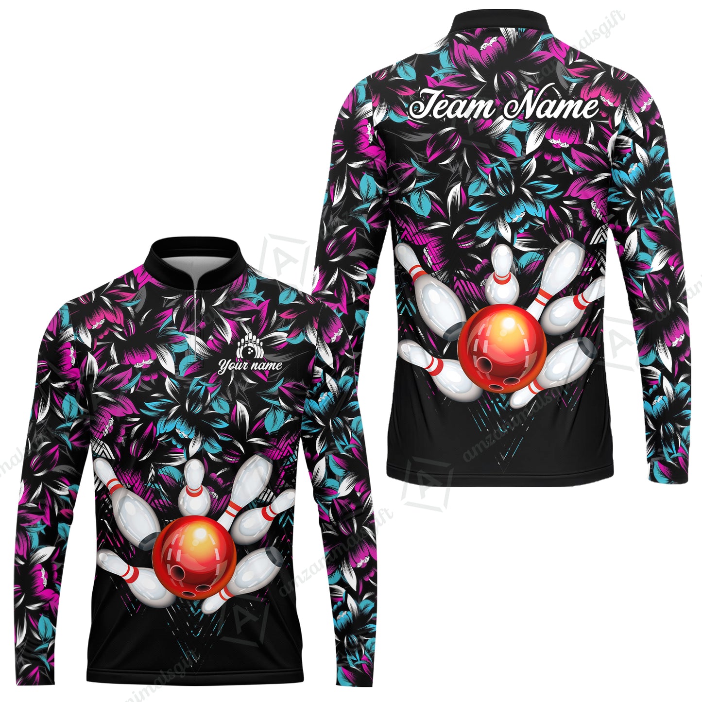 Custom Bowling Jersey Polo Shirt, Tropical Floral Bowling, Custom Bowling Jersey Team Shirt For Players With Name & Team Name