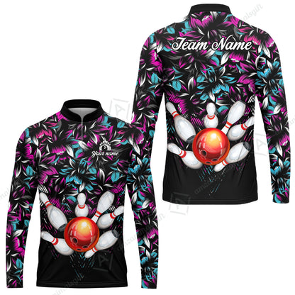 Custom Bowling Jersey Polo Shirt, Tropical Floral Bowling, Custom Bowling Jersey Team Shirt For Players With Name & Team Name