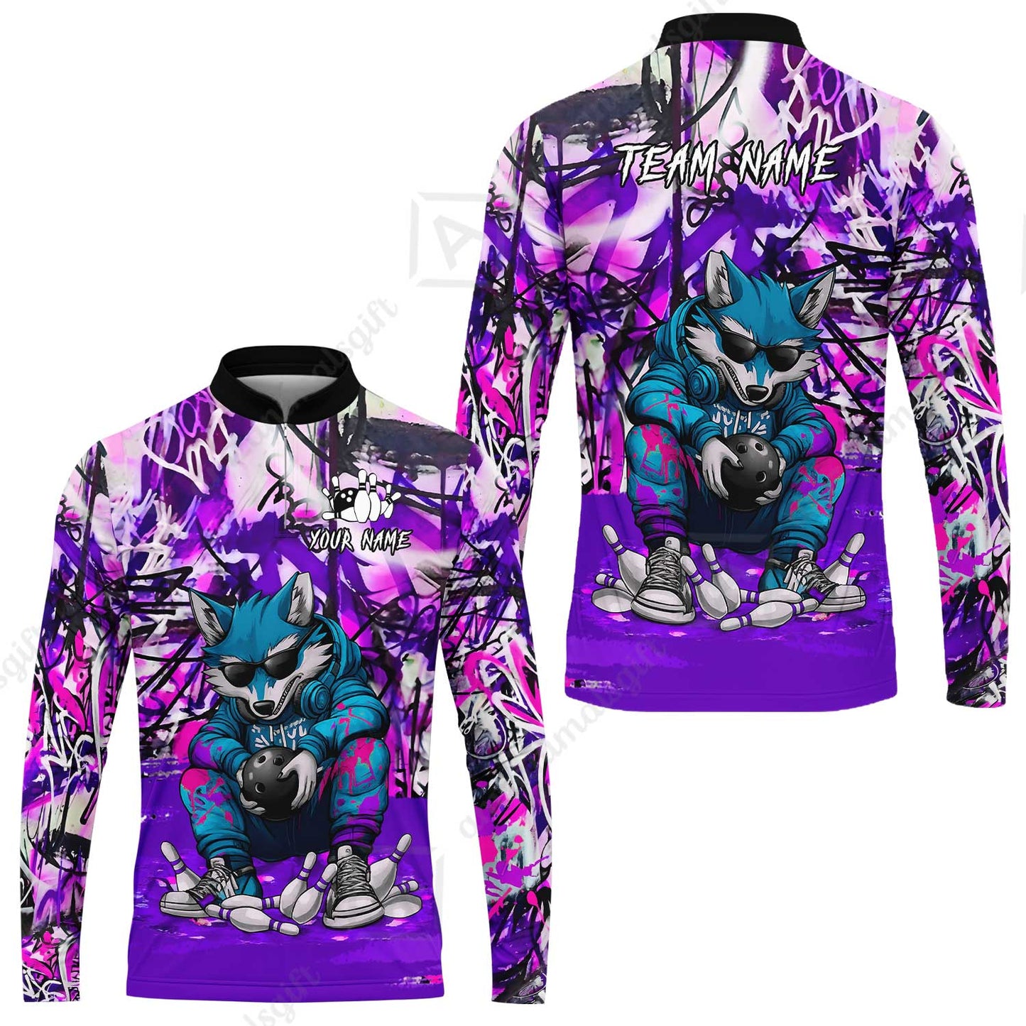 Custom Streetwear Wolf Bowling Jersey Polo Shirt, Custom Streetwear Wolf Bowling Jersey Team Shirt For Players With Name & Team Name