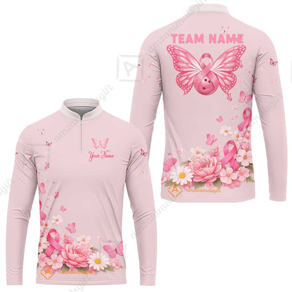 Custom Bowling Jersey Polo Shirt, Pink Butterfly Bowling, Custom Bowling Jersey Team Shirt For Players With Name & Team Name