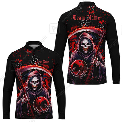 Custom Bowling Jersey Polo Shirt, Red Reaper, Personalized Name And Team Name