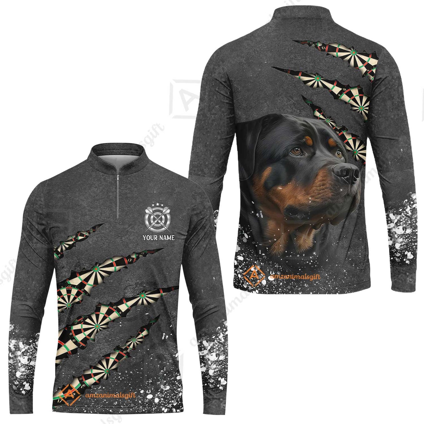 Rottweiler And Darts Custom Name Men's Long Sleeve Jersey, Darts Paint Splash Personalized Long Sleeve Jersey Gift For Darts Lover, Team, Dog Lover