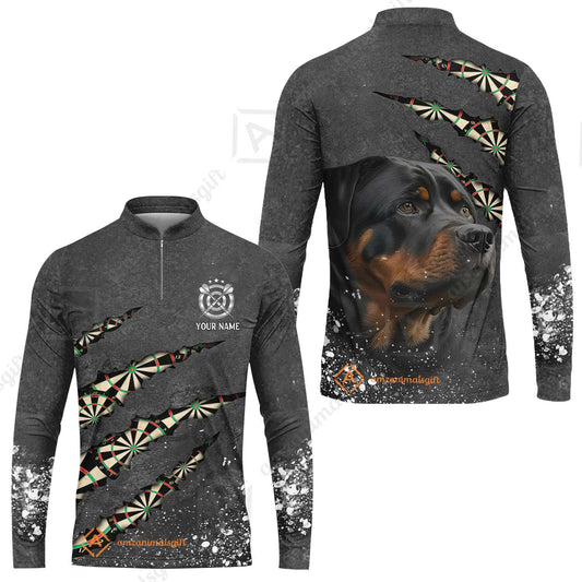 Rottweiler And Darts Custom Name Men's Long Sleeve Jersey, Darts Paint Splash Personalized Long Sleeve Jersey Gift For Darts Lover, Team, Dog Lover
