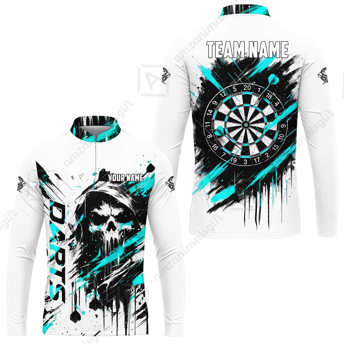 Custom Darts Jersey Polo Shirt, Grim Reaper Sketch Splatter, Custom Dart Jersey Team Shirt For Players With Name & Team Name