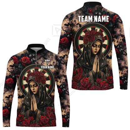 Custom Darts Jersey Polo Shirt, Gothic Madonna And Blue Rose, Custom Dart Jersey Team Shirt For Players With Name & Team Name