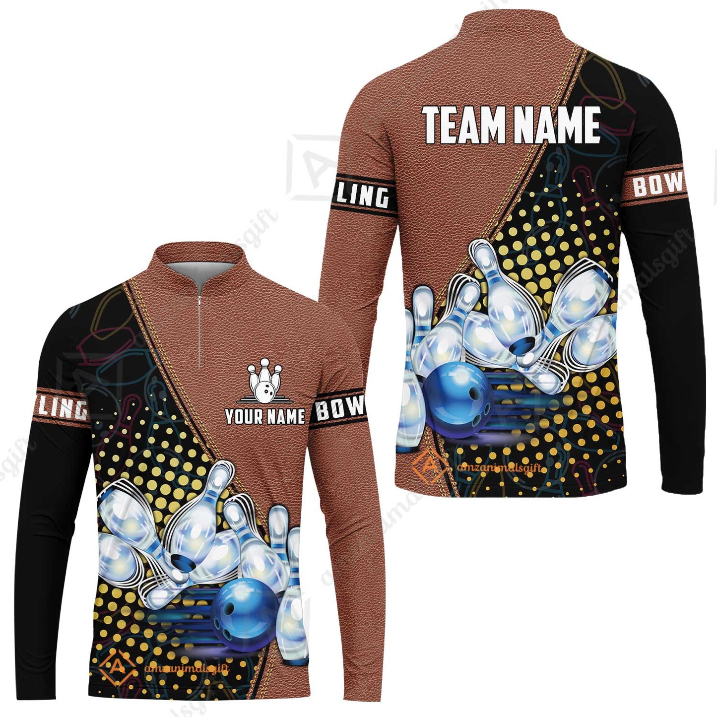 Custom Bowling Long Jersey Shirt - Black And Blue Bowling Ball Pattern Personalized Name Long Jersey Shirt