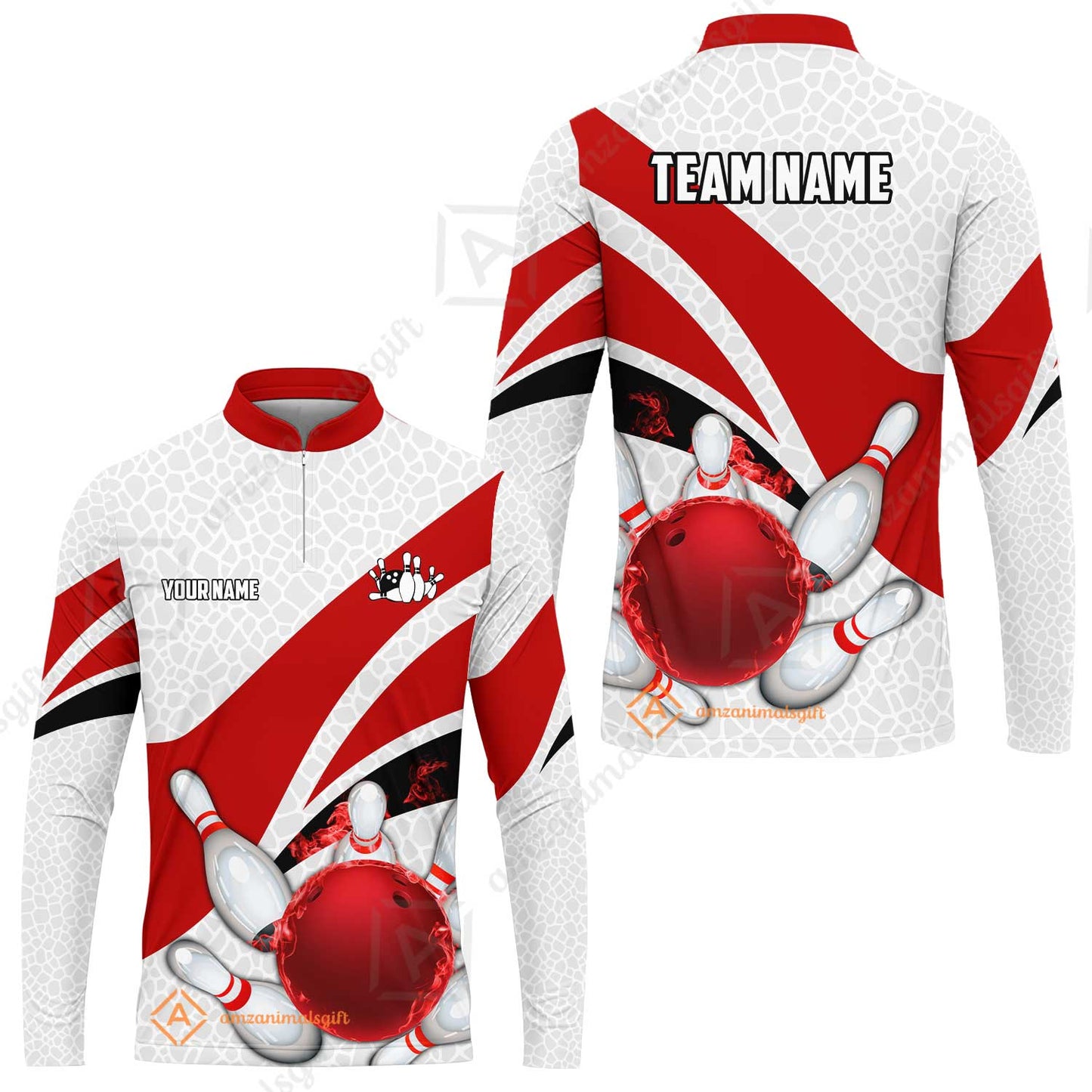 Custom Bowling Team Jersey, Ribbon Pattern Bowling Jersey Multicolor Polo Quarter-Zip Shirts, Bowling Uniforms Jerseys, Custom Name And Team Name