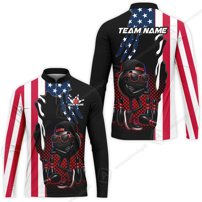 Custom Bowling Jersey Polo Shirt, Cool Hip Hop Patriotic Ball Mascot, Custom Bowling Jersey Team Shirt For Players With Name and Team Name
