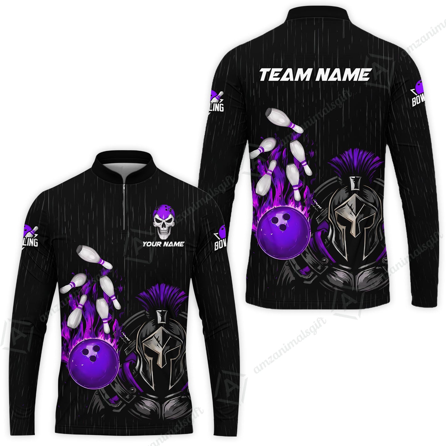 Custom Bowling Jersey Polo Shirt, Fire Bowling Knight Rain Skull Logo, Personalize Name & Team Name