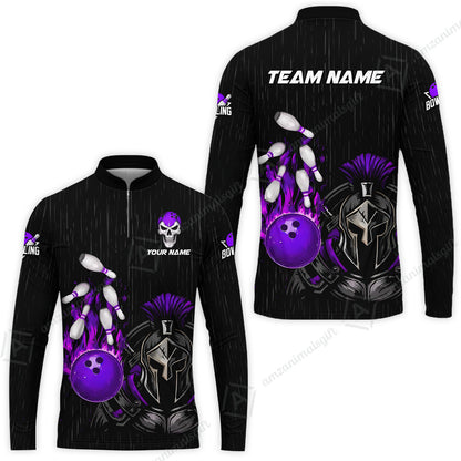Custom Bowling Jersey Polo Shirt, Fire Bowling Knight Rain Skull Logo, Personalize Name & Team Name