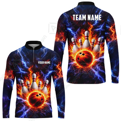 Custom Bowling Jersey Polo Shirt, Electric Lightning Storm Bowling, Custom Bowling Jersey Team Shirt For Players With Name and Team Name
