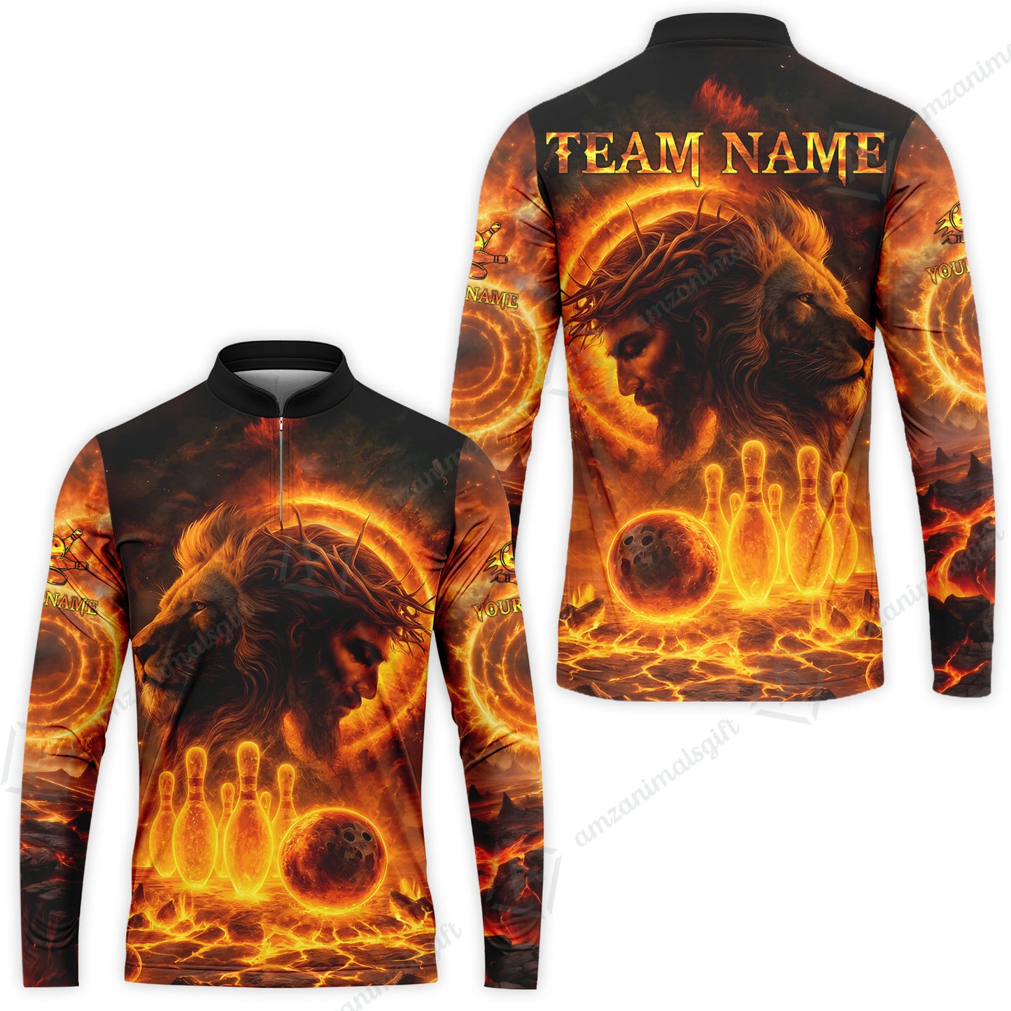 Custom Bowling Team Short Sleeve Men Polo Shirt, Flame The Lion OF Judah With Bowling, Custom Name and Team Name for Bowlers
