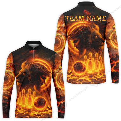 Custom Bowling Team Short Sleeve Men Polo Shirt, Flame The Lion OF Judah With Bowling, Custom Name and Team Name for Bowlers