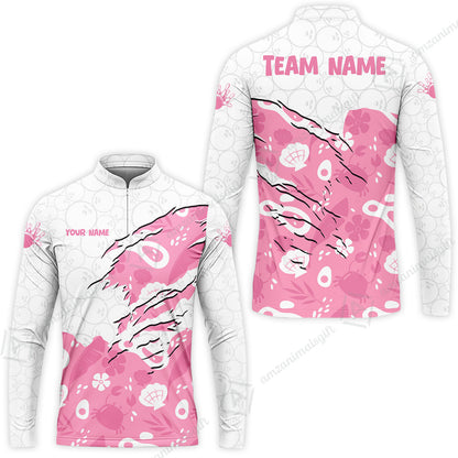 Custom Bowling Jersey Polo Shirt, Pattern Crab Half Crenate Ark Flower Glass, Personalize Name and Team Name