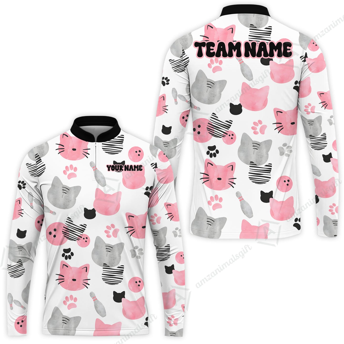 Customized Cat Bowling Watercolor Bowling Jersey, Custom Name And Team Name For Bowlers