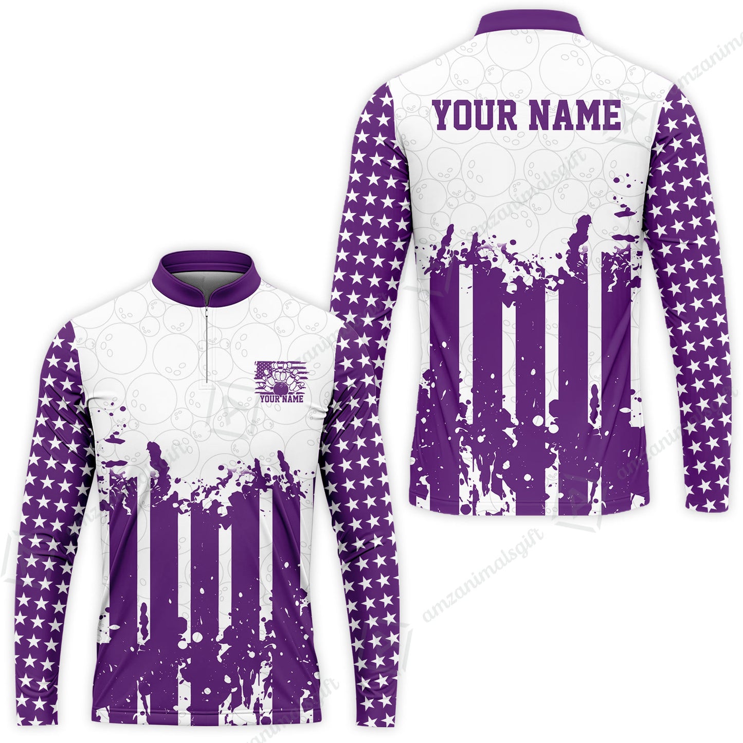 Custom Bowling Jersey Polo Shirt, Distressed Stars and Stripes Grunge, Custom Bowling Jersey Team Shirt For Players With Name and Team Name