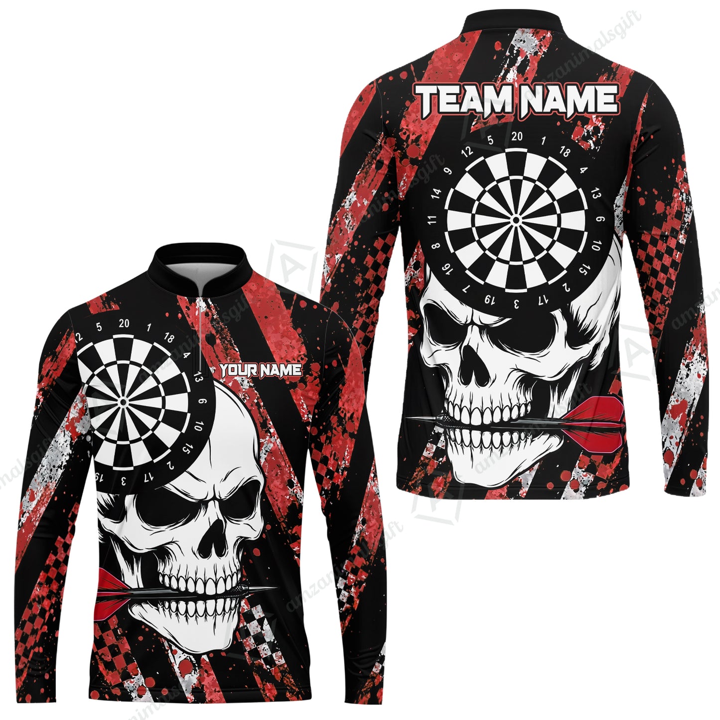 Custom Darts Jersey Polo Shirt, Skull Bites Dart, Custom Dart Jersey Team Shirt For Players With Name & Team Name