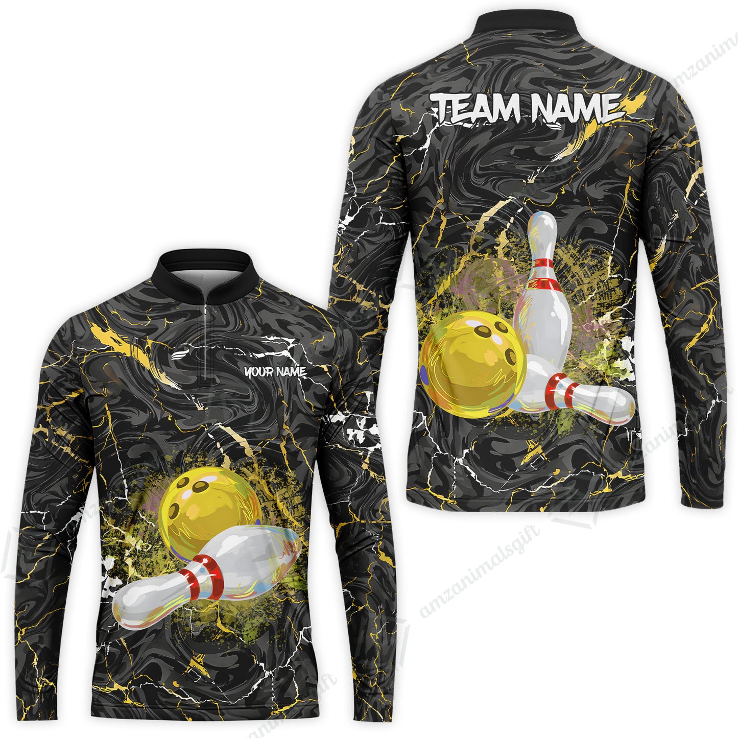 Customized Bowling Unisex Polo Shirt, Swirling Marbled Pattern Vibrant Veins, Bowling Uniforms, Personalized Name And Team Name