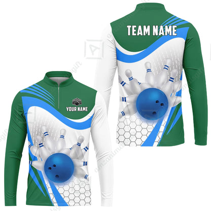 Custom Bowling Jersey Polo Shirt, Geometric Streamline & Fresh Mint, Custom Bowling Jersey Team Shirt For Players With Name & Team Name