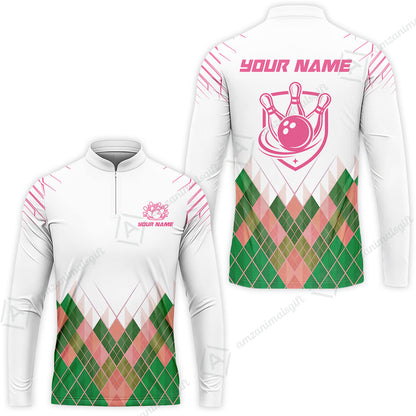 Custom Bowling Jersey Polo Shirt, Green Argyle Pattern Bowling Custom Bowling Jersey Team Shirt For Players With Name & Team Name