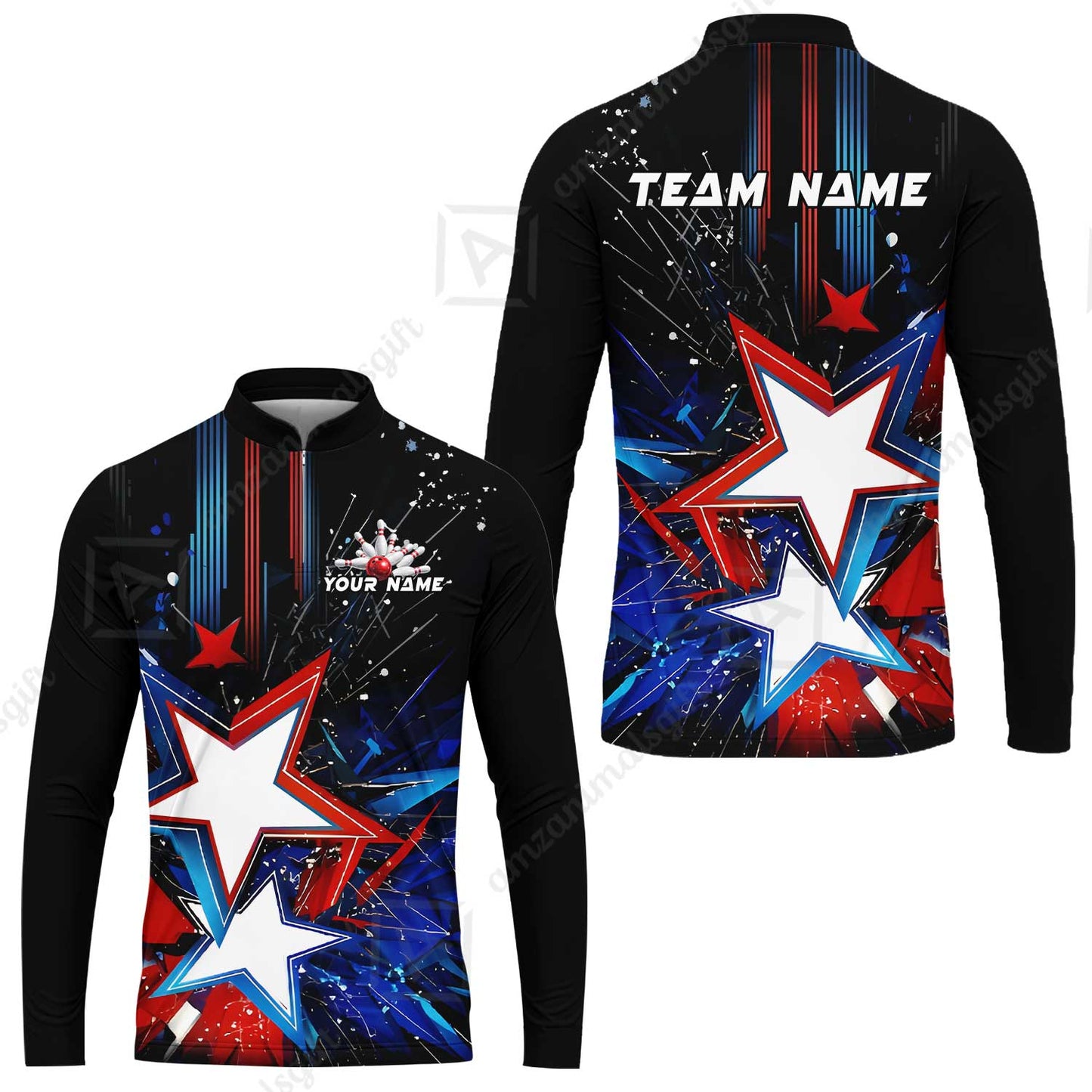 Custom Abstract Patriotic Bowling Jersey Polo Shirt, Custom Abstract Patriotic Bowling Jersey Team Shirt For Players With Name & Team Name