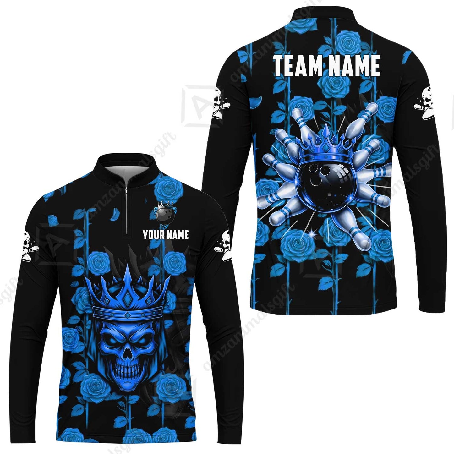 Custom Bowling Jersey Polo Shirt, Royal Skull Bowling, Custom Bowling Jersey Team Shirt For Players With Name & Team Name