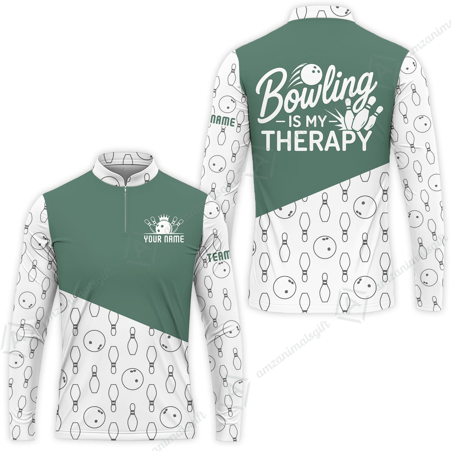 Customized Bowling Shirt, Bowling Is My Therapy, Personalized Polo Shirt For Players With Name & Team Name