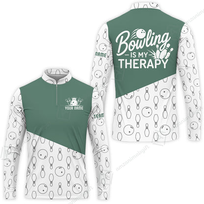 Customized Bowling Shirt, Bowling Is My Therapy, Personalized Polo Shirt For Players With Name & Team Name