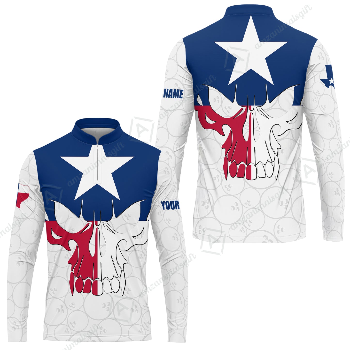 Custom Bowling Jersey Polo Shirt, Bowling Texas Flag Skull, Custom Bowling Jersey Team Shirt For Players With Name and Team Name