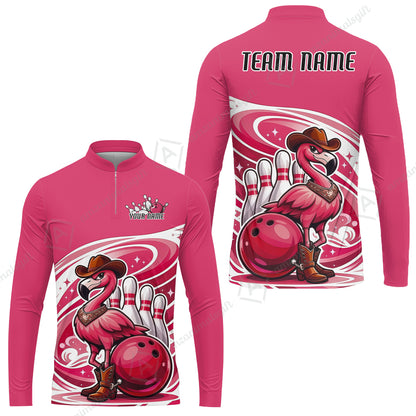 Custom Women Polo Shirt, Western Flamingo, Custom Bowling Women Polo Team Shirt For Players With Name & Team Name