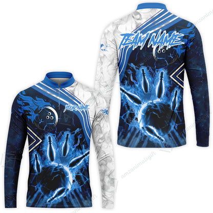 Customized Bowling Unisex Polo Shirt, Fire & Smoke Bowling Pins, Bowling Uniform - Personalized Name And Team Name