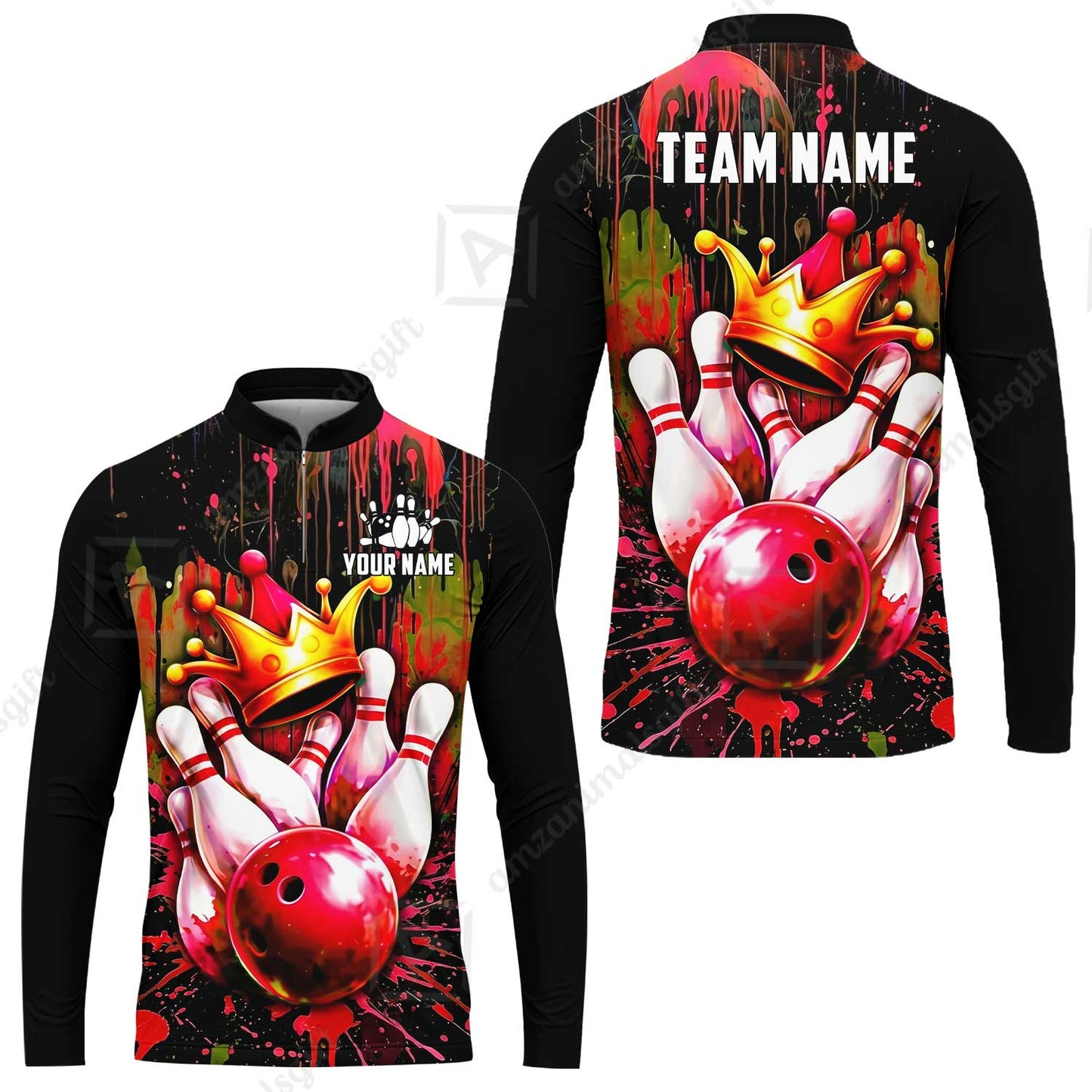 Custom Bowling Jersey Polo Shirt, Neon King Crown, Custom Bowling Jersey Team Shirt For Players With Name and Team Name