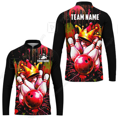 Custom Bowling Jersey Polo Shirt, Neon King Crown, Custom Bowling Jersey Team Shirt For Players With Name and Team Name