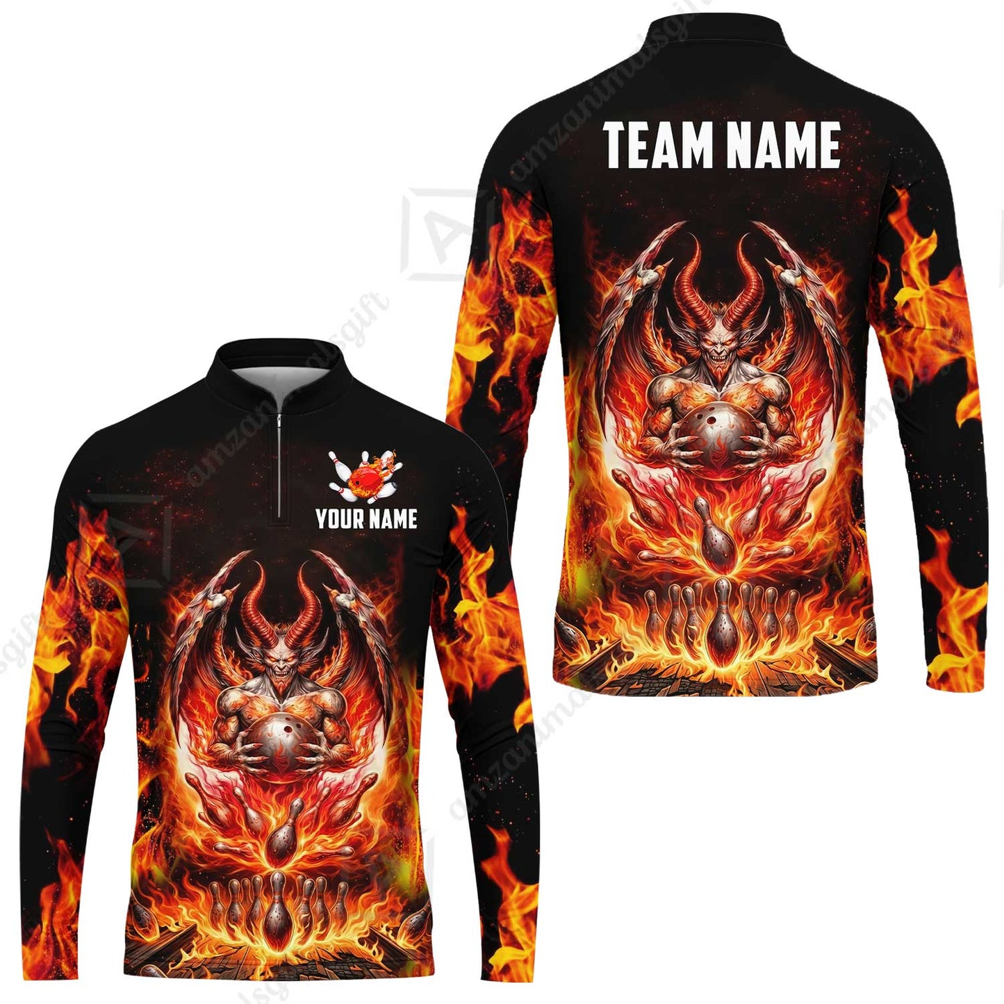 Custom Hellfire Bowling Jersey Polo Shirt, Custom Hellfire Bowling Jersey Team Shirt For Players With Name & Team Name