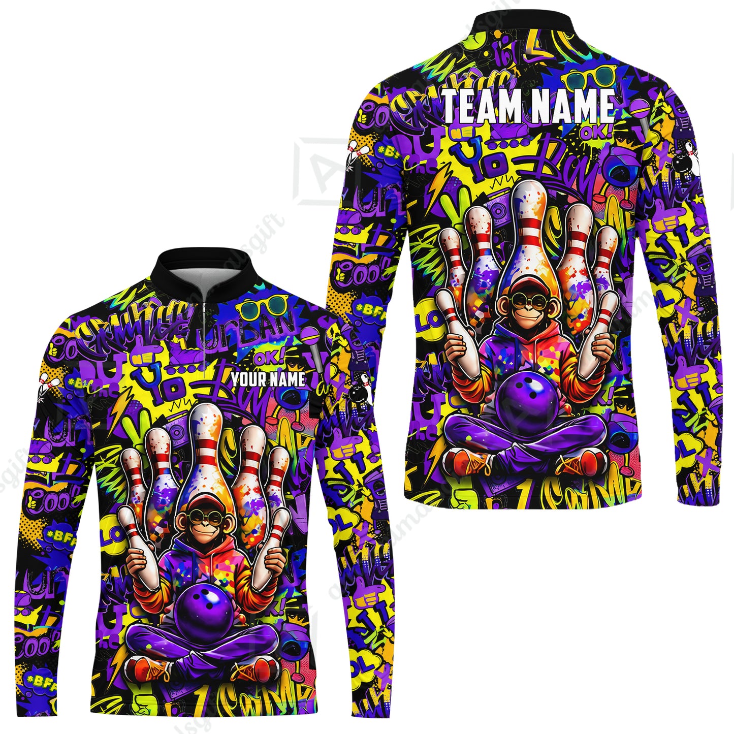 Custom Bowling Jersey Polo Shirt, Master Monkey Juggling, Custom Bowling Jersey Team Shirt For Players With Name & Team Name